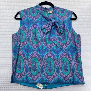 Vintage Strega by Monte Streitfield Paisley Silk Sleeveless Blouse Bonwit Teller